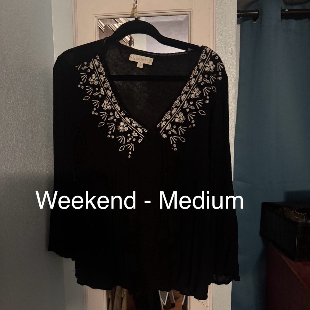 Beautiful blouse - gauzy material with machine embroidery